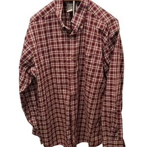 L.L. Bean Men's Burgundy/Cream Checkered/Plaid Button Up Shirt Sz L Cabincore